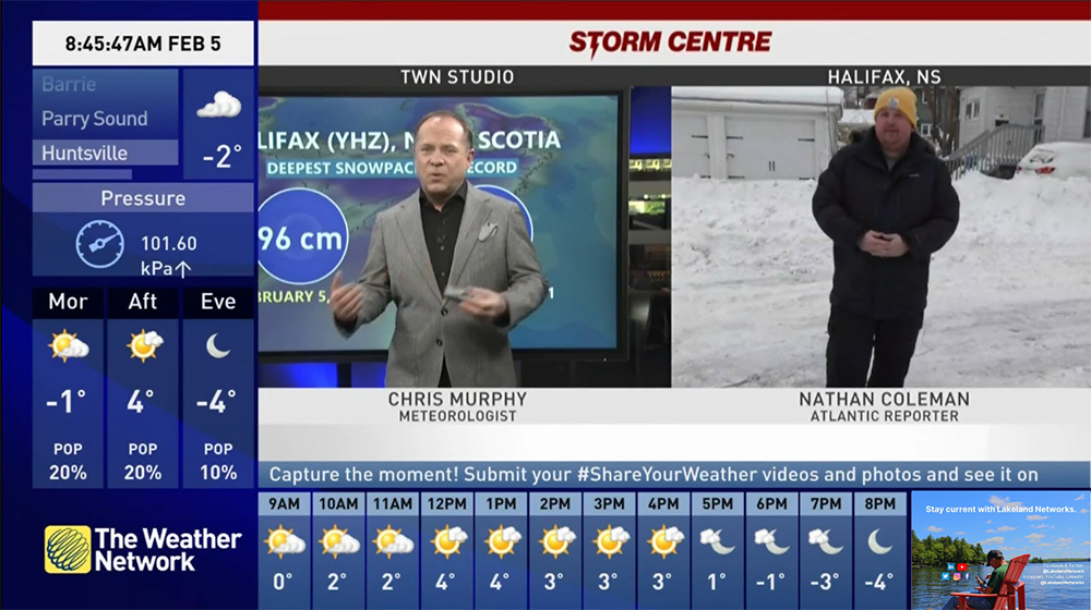 Screenshot of the weather network channel from February 5th 2024 showing weather in Halifax, NS.